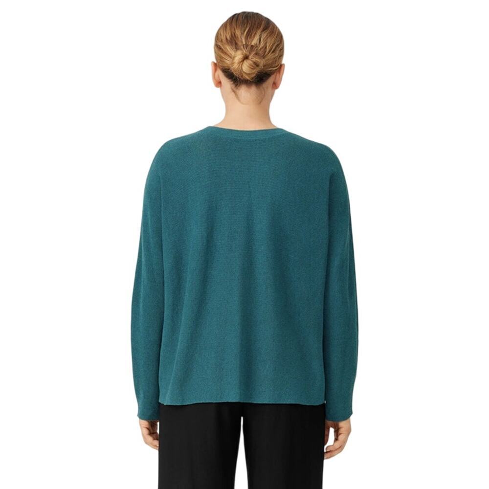 Eileen Fisher Women’s Linen Crepe Stretch Crew Neck Top Size L Teal Long Sleeve - Picture 2 of 7